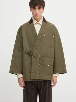 Kenzo kurtka bawełniana Weave Kimono kolor zielony przejściowa FF65MA1469HD