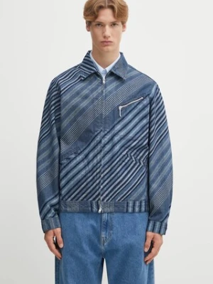 Kenzo kurtka jeansowa Diagonal Stripe Zipped Trucker kolor niebieski przejściowa oversize FF65DV3006Z1