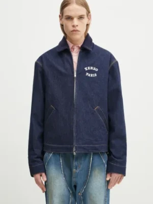 Kenzo kurtka jeansowa kolor niebieski przejściowa FF55DV1136B1.DM