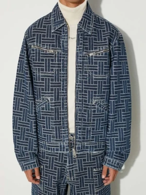 Kenzo kurtka jeansowa Trucker Denim Jacket Weave męska kolor granatowy przejściowa oversize FE65DV3106J2.DD