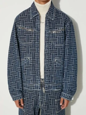 Kenzo kurtka jeansowa Trucker Denim Jacket Weave męska kolor granatowy przejściowa oversize FE65DV3106J2.DD