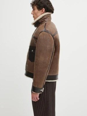 Kenzo kurtka skórzana Shearling Trucker kolor brązowy zimowa FF68LV3040AB