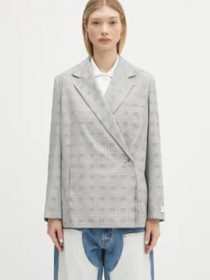 Kenzo marynarka wełniana kolor szary dwurzędowa wzorzysta FF52VE2589JW.93