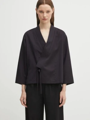 Kenzo marynarka wełniana Weave Kimono kolor granatowy oversize FF62VE0329ID