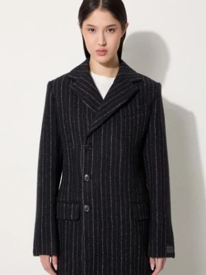 Kenzo płaszcz wełniany Tennis Stripes Pea Coat kolor czarny przejściowy dwurzędowy FE62MA2209GM.99