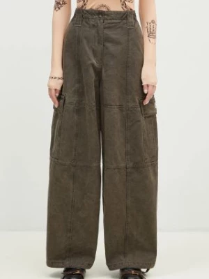 Kenzo spodnie bawełniane Dyed Canvas Cargo Pants kolor brązowy szerokie high waist FE62PA0909GK.92