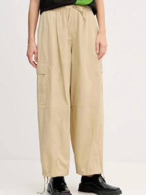 Kenzo spodnie damskie kolor beżowy szerokie high waist FF52PA1059FI.11