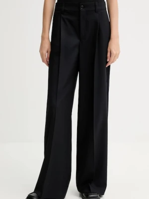 Kenzo spodnie wełniane damskie kolor granatowy szerokie high waist FF62PA1099ID