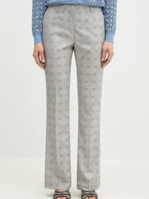 Kenzo spodnie wełniane damskie kolor szary dzwony high waist FF52PA1019JW.93