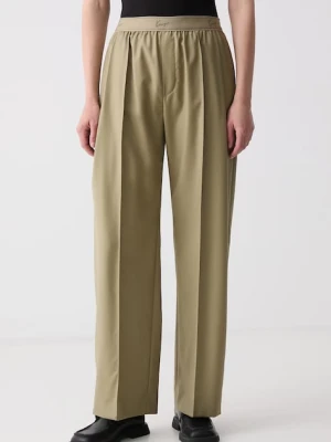 Kenzo spodnie wide leg damskie wełniane zielony
