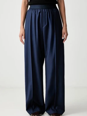 Kenzo spodnie wide leg damskie wełniane granatowy