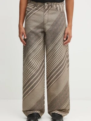 Kenzo spodnie z dodatkiem wełny Diagonal Stripe Turn Up Wide Fit męskie kolor beżowy proste FF65PA3839IO