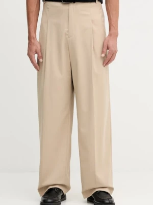 Kenzo spodnie z wełną męskie kolor beżowy w fasonie chinos FF65PA3689RZ