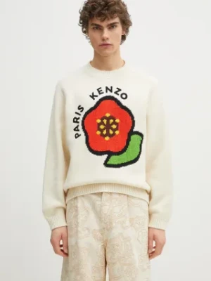 Kenzo sweter wełniany Pop męski kolor beżowy ciepły FF55PU7223LA.02