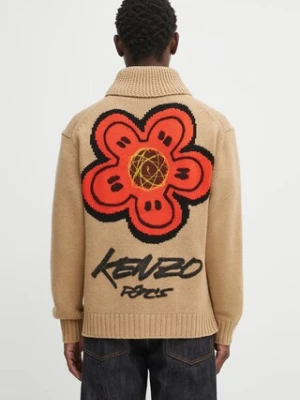 Kenzo sweter wełniany Rws Futura Zipped Cardigan męski kolor zielony FF65CA7413CK