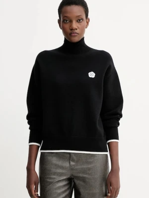 Kenzo sweter z dodatkiem wełny damski kolor czarny z golfem FF62PU7183LF