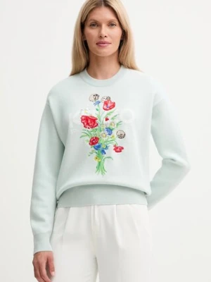 Kenzo sweter z domieszką wełny damski kolor turkusowy FF62PU7303BG