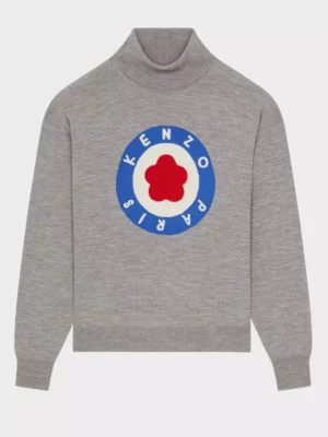 Kenzo Szary sweter z golfem i logo