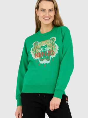 KENZO Zielona bluza damska z krzyżykowym tygrysem