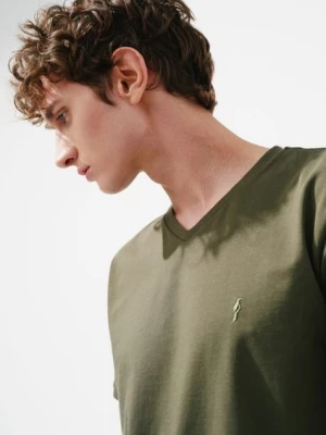 Khaki basic T-shirt męski z logo OCHNIK