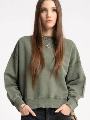 Khaki bluza BOXY bez kaptura z efektem sprania Reporter