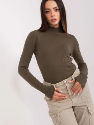 Khaki damski sweter z golfem i ściągaczami