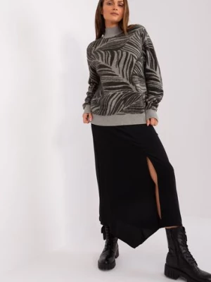 Khaki damski sweter z golfem o kroju oversize