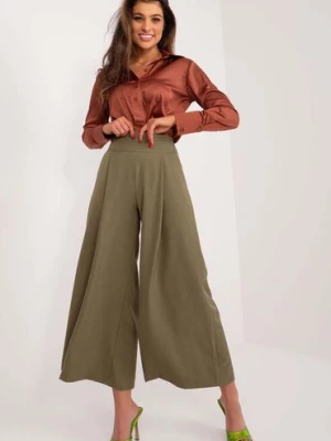 Khaki szerokie spodnie damskie typu culotte Italy Moda