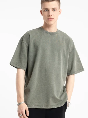 Khaki t-shirt OVERSIZE z efektem sprania Reporter