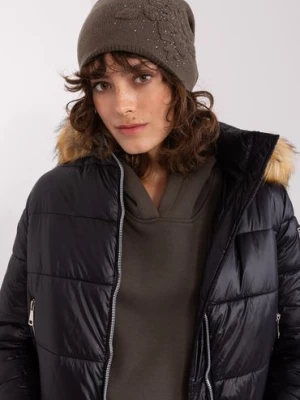 Khaki zimowa czapka z aplikacją