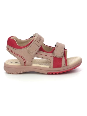 Kickers Skórzane sandały "Platino" w kolorze beżowo-czerwonym rozmiar: 29