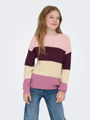 KIDS ONLY Sweter "Sandy" w kolorze fioletowo-jasnoróżowo-kremowym rozmiar: 122/128