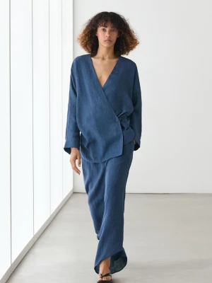 Kimono Z Efektem Denimu Total Look Z Lnu - Niebieski - - Massimo Dutti - Kobieta