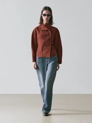 Kimono Ze 100% Lnu Z Guzikami I Wiązaniem - Ceglany - - Massimo Dutti - Kobieta