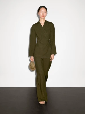 Kimono Ze 100% Lnu - Zielony - - Massimo Dutti - Kobieta