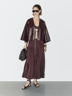 Kimono Ze Skóry Nappa Z Dekoltem W Serek - Studio - Bordowy - - Massimo Dutti - Kobieta