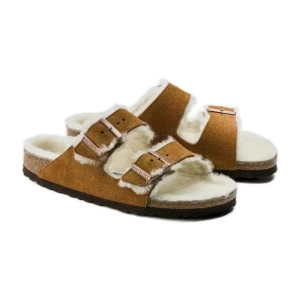 Klapki Birkenstock Arizona Shearling Mink W 1001135 brązowe