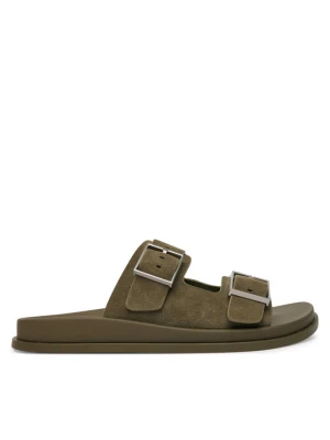 Klapki Calvin Klein City Sandal Buckle Suede HW0HW03130 Zielony