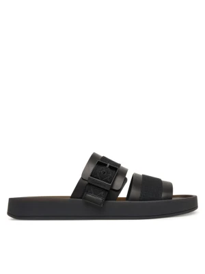 Klapki Calvin Klein Ergon Buckle Sandal Wb Lth Aop HM0HM02096 Czarny