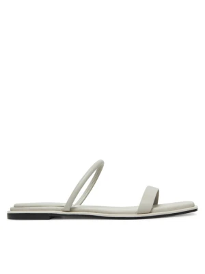 Klapki Calvin Klein Flat Sandal Squared 2-Bar Lth HW0HW02532 Écru Kremowy