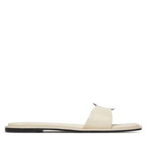 Klapki Calvin Klein Flat Slide W/Ck Hw Big - Lth HW0HW02482 Écru