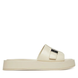 Klapki Calvin Klein Flatform Slide W/Ck Hw - Lth HW0HW02368 Écru