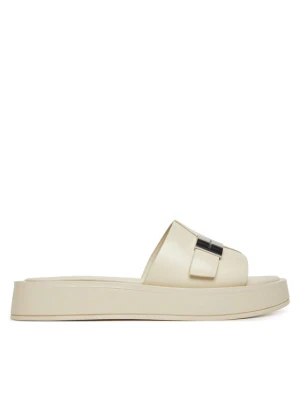 Klapki Calvin Klein Flatform Slide W/Ck Hw - Lth HW0HW02368 Écru Kremowy