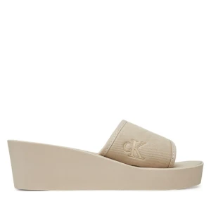 Klapki Calvin Klein Jeans Beach Wedge Slide Canvas YW0YW01725 Beżowy