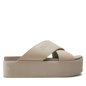 Klapki Calvin Klein Jeans Flatform Cross Mg Uc YW0YW01349 Beżowy