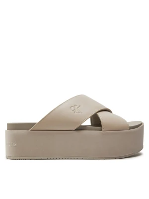 Klapki Calvin Klein Jeans Flatform Cross Mg Uc YW0YW01349 Beżowy