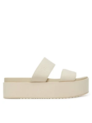 Klapki Calvin Klein Jeans Flatform Sandal Webbing In YW0YW01789 Écru Kremowy