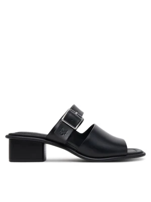 Klapki Calvin Klein Jeans Heel Square Mg Buckle Lth YW0YW01701 Czarny