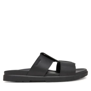 Klapki Calvin Klein Lug Sandal Double T Lth HM0HM01734 Czarny