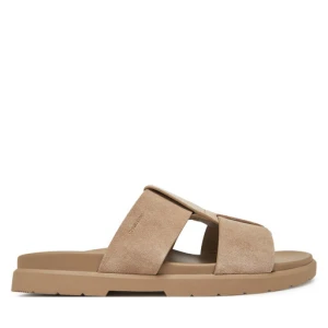 Klapki Calvin Klein Lug Sandal Double T Su HM0HM01800 Brązowy